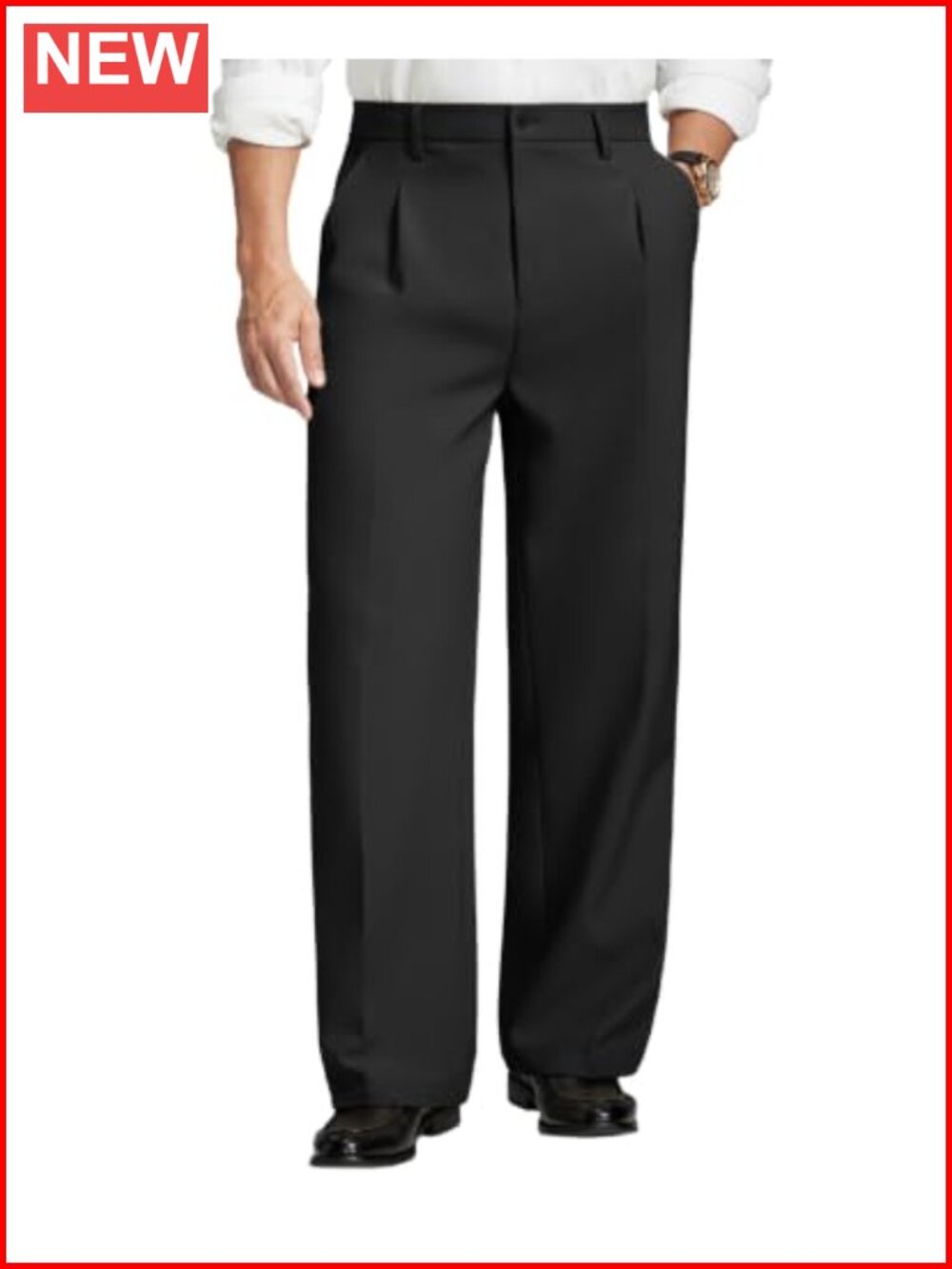 Mens Fleece Lined Wide Leg Pleated Dress Pants Elastic Waist Relaxed Fit